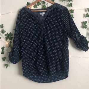 blue and white half button up shirt